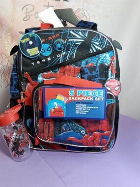 Marvel Spider-Man 5-Piece Backpack Set with Lunch Bag, Water Bot
